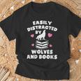 Women's Easily Distracted By Wolves And Books – Book & Wolf Lover T-Shirt Gifts for Old Men