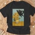 いたずら好きな猫 ひまわり ゴッホ 絵画 猫 Tシャツ 高齢者への贈り物