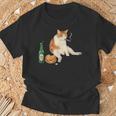 おもしろ猫 喫煙 ジョイント ビール タバコ キティ Gen Z ミーム Tシャツ 高齢者への贈り物
