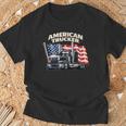 アメリカのトラック運転手 アメリカの国旗 愛国的なトラック運転手 ビッグリグ Tシャツ 高齢者への贈り物