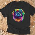 カラフル ペキニーズ犬の顔 かわいい 子犬好き 男性 女性 黒 Tシャツ 高齢者への贈り物