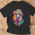 カラフルなポップアートデザイン スタンダードプードル犬 Tシャツ 高齢者への贈り物
