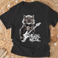 ギターを弾く猫 ヘヴィメタル ロックキャット おもしろギタリスト 長袖tシャツ Tシャツ 高齢者への贈り物
