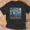 ゴッホ 星月夜 未来アート 面白い ロボット ウォーキング Tシャツ 高齢者への贈り物