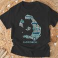 サントリーニ島 ギリシャ 地図 ギリシャ柄 旅行 休暇 Tシャツ 高齢者への贈り物