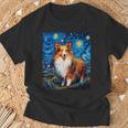 シュールな星月夜シェルティドッグ Tシャツ 高齢者への贈り物