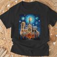 シュールレアリスム 星月夜 ノートルダム大聖堂 Tシャツ 高齢者への贈り物