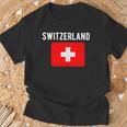 スイス国旗 スイス国地図フラッグ Tシャツ 高齢者への贈り物