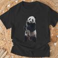 パンダ 演奏 クラリネット リアル 長袖tシャツ Tシャツ 高齢者への贈り物