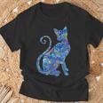 ブルー ペイズリーキャット Tシャツ 高齢者への贈り物