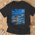 ペンブローク ウェールズ コーギー 犬 星月夜 ビーチ アートワーク Tシャツ 高齢者への贈り物