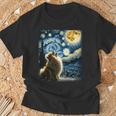 ポメラニアン 犬 イヌアート ゴッホ 星月夜 ポメラニアン 長袖tシャツ Tシャツ 高齢者への贈り物