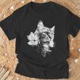 マグノリアの花と美しい猫 Tシャツ 高齢者への贈り物