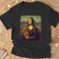 モナリザ プードルを抱く かわいい犬のアート パロディ絵画 Tシャツ 高齢者への贈り物