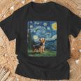 ヨークシャーテリア ハウリングムーン 星月夜 ゴッホ 面白い Tシャツ 高齢者への贈り物