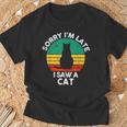 レトロ ヴィンテージorry I'm Late Iaw A Cat かわいい 猫好き Tシャツ 高齢者への贈り物