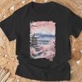 富士山 日本 桜 ヴィンテージ アニメ アート ピンク Tシャツ 高齢者への贈り物