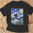 星月夜リメイクとミックスされた神奈川の大波 Tシャツ 高齢者への贈り物