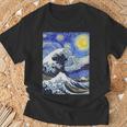 星月夜リメイクとミックスされた神奈川の大波 長袖tシャツ Tシャツ 高齢者への贈り物