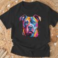 水彩のカラフルなアメリカン ピット ブル テリア犬 Tシャツ 高齢者への贈り物