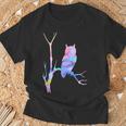 水彩フクロウsiitingツリーバードウォッチングアートバード Tシャツ 高齢者への贈り物