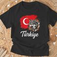 激しいトルコのオオカミと国旗 Tシャツ 高齢者への贈り物