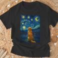 犬 天体観測 ゴッホ 夜空 ゴールデンレトリバー ラブラドール 長袖tシャツ Tシャツ 高齢者への贈り物