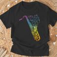 猫とサックスのサクソフォン楽器 Tシャツ 高齢者への贈り物