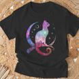 美しい宇宙星雲銀河猫のシルエット Tシャツ 高齢者への贈り物