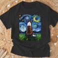 赤いボーダーコリー 星月夜犬 アートワーク Tシャツ 高齢者への贈り物