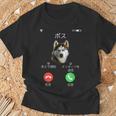 面白いtシャツ シベリアンハスキー 着信 犬 イヌ メンズ グッズ かわいい おもしろ 面白い 服 ネタ Tシャツ 高齢者への贈り物