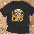 面白いtシャツ シーズー ひまわり わんこ メンズ 犬好き グッズ かわいい おもしろ 面白い 服 ネタ 長袖tシャツ Tシャツ 高齢者への贈り物