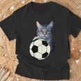 面白い猫サッカーボールグラフィック子猫のスポーツ愛好家のコスチューム Tシャツ 高齢者への贈り物