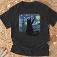 黒猫 星月夜 Tシャツ 高齢者への贈り物