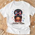 Autism Mom Afro Black Autism Awareness Messy Bun T-Shirt Gifts for Old Men