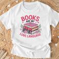 Books Are My Love Language Retro Bookworm Flowers Valentine T-Shirt Gifts for Old Men