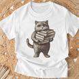 Cat Book Lover Reading Men Women Kids T-Shirt Gifts for Old Men