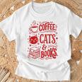 Coffee Cats And Books Lover Reading T-Shirt Gifts for Old Men