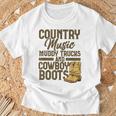 Country Music マディトラックとカウボーイブーツ ウェスタンusa Tシャツ 高齢者への贈り物