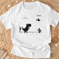 Dino T-Rex 恐竜 ピクセルゲーム インターネットなし オフライン 面白い 男性 Tシャツ 高齢者への贈り物