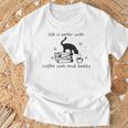 Life With Good Literature Coffee Cats And Books T-Shirt Gifts for Old Men Life With Good Literature Coffee Cats And Books T-Shirt Gifts for Old Men