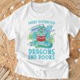 Reading Books Easily Distracted By Dragons And Books T-Shirt Gifts for Old Men