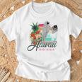 Sunset Beach Hawaii、サーフィンサーフボードレトロ、バックプリント 長袖tシャツ Tシャツ 高齢者への贈り物