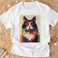 カラフル メインクーン 猫 芸術的 猫 動物 幾何学 アート Tシャツ 高齢者への贈り物