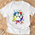 カラフルペイント スプラッター 肉球プリント 猫 犬 Tシャツ 高齢者への贈り物