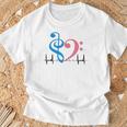 ツートーン 低音記号 ハート Ekg ウェーブ シアン&バブルガム ピンク Tシャツ 高齢者への贈り物