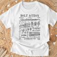 ハンティングライフルボルトアクション銃器ヴィンテージガン特許プリント Tシャツ 高齢者への贈り物