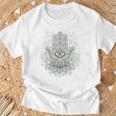 ファティマ・ハムサの手、難解なヨガ瞑想 Tシャツ 高齢者への贈り物