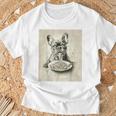 フレンチブルドッグ スパゲッティ モノクロ アート ブラック ホワイト ドッグ Tシャツ 高齢者への贈り物