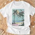 ヤシの木 ヤシの木 ビーチ 海 太陽 休暇 休暇 夏 Tシャツ 高齢者への贈り物